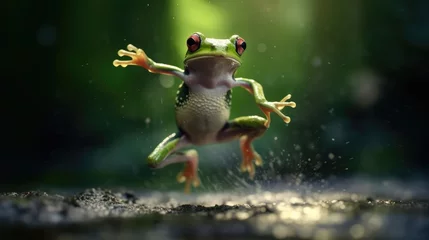 Afwasbaar fotobehang jumping frog pose © MBRAMO