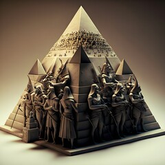 pyramid made of statues pharoah at top 