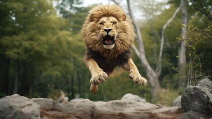 Fototapeta premium lion jumped while roaring