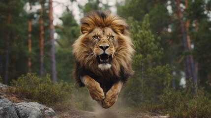 Naklejka na ściany i meble lion jumped while roaring