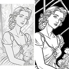 scalable black and white line art coloring book pages 