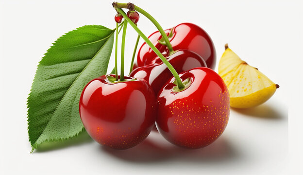 Cherry fruits illustration white background image Ai generated art
