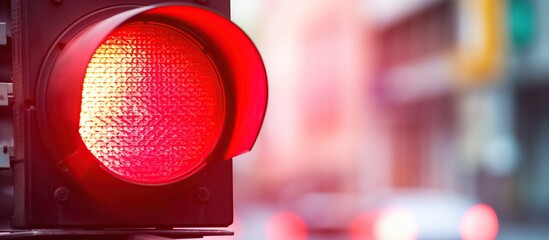 Traffic light at urban intersection. The red light is on