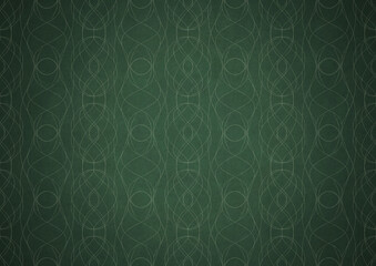 Hand-drawn unique abstract symmetrical seamless ornament. Bright green on a deep warm green with vignette of a darker background color. Paper texture. Digital artwork, A4. (pattern: p10-1c)