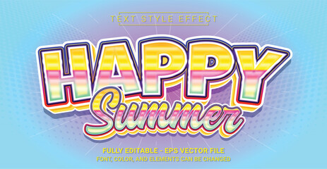 Happy Summer Text Style Effect. Editable Graphic Text Template.