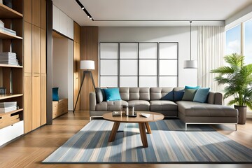 modern living room with blue furniture generated by al technology	