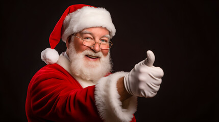 santa claus smiling giving like with thumb up on red background