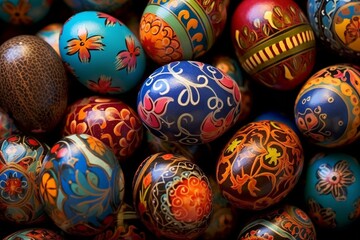 Fototapeta na wymiar Vibrant painted Easter eggs. Generative AI