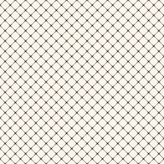 Square grid seamless pattern. Simple black and white geometric texture with diagonal crossing lines, small square lattice, net, mesh, grill. Stylish abstract minimal background. Repeat geo design