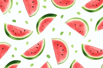 Repeating watermelon pattern made with watercolors. Generative AI