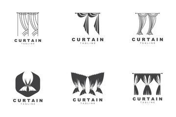 Home And Exhibition Curtain Logo Design, Building Decoration Vector Illustration