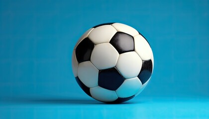 Fototapeta na wymiar soccer ball closeup, light blue background with copy space 