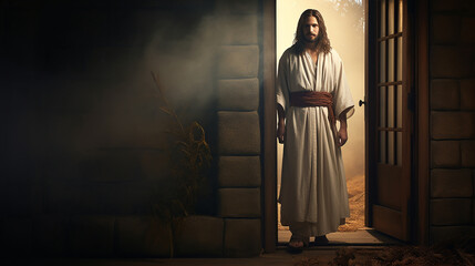 jesus cristo entrando em sua casa - obrazy, fototapety, plakaty