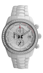 Luxury white red black and silver wrist watch men with diamonds isolated on transparent png background.
