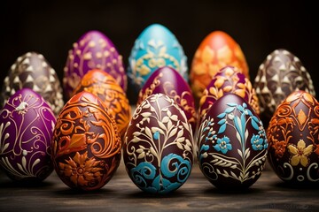 Decorative Easter treats shaped like intricate eggs with a delightful festive touch. Generative AI - obrazy, fototapety, plakaty