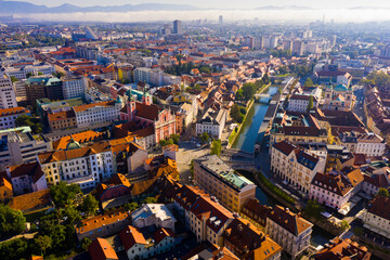 Panorama of the Slovenian capital Ljubljana in morning. High quality photo