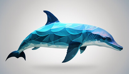 Fototapeta premium Dolphin geometric art design illustration dark background image Ai generated art
