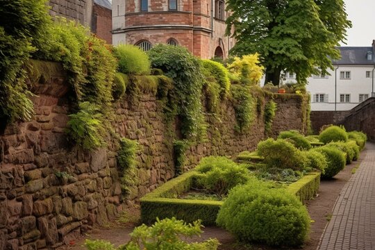 Garden beds by the city wall in Aschaffenburg, Bavaria, Germany. Generative AI