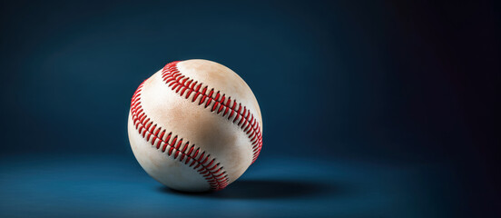 baseball ball ,closeup , blue background with copy space 