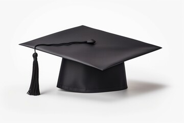 Black graduation hat on white background, with clipping path for design mockup and commencement hat template. Generative AI
