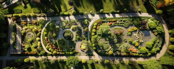 A birds eye view of the garden, showcasing its organized layout and wellmaintained pathways, allowing for easy navigation and accessibility for all.