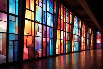 As the light shifts and changes with the passing clouds, the colors and patterns of the stained glass seem to transform, bringing a dynamic energy to the scene.