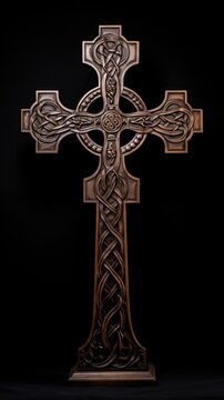 Concept photo of a large cross, with its entire surface covered in intricate Celtic knots. The knots seem to flow effortlessly, representing the eternal nature of the cross and its significance