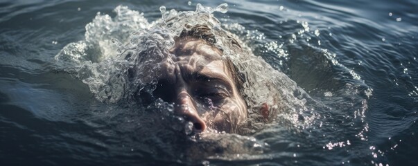 Concept photo of a persons old self being washed away as they are fully submerged in the water, representing the cleansing and renewal of their soul through baptism.