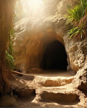 Concept photo of the empty tomb, a symbol of Jesus ultimate victory over death and sin, and the hope of redemption and eternal life for all believers.