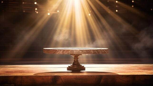 Concept photo of a bright beam of light shining down on the communion table, emphasizing the spiritual significance of the sacrament.
