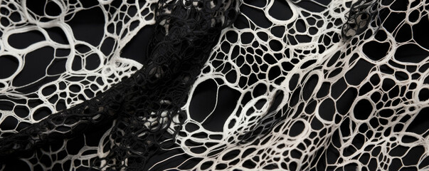 Closeup of a modern lace fabric with a bold, abstract design. Its unique texture and edgy patterns make it a perfect choice for edgy and avantgarde fashion pieces.