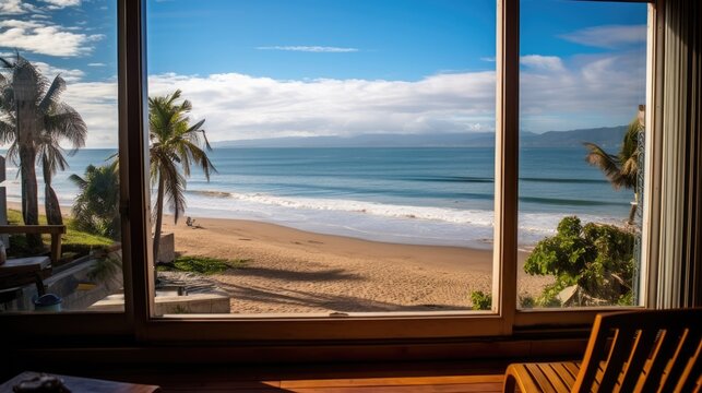 Morning view of the beach from the villa window
