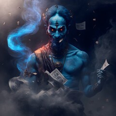 djinn coming out of cash and smoke 8k render high quality  - obrazy, fototapety, plakaty