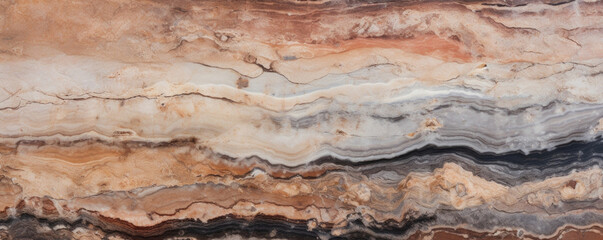 Obraz premium Fossilized grain texture of petrified wood, showcasing a beautiful blend of sleek black, warm brown, and creamy white colors, resembling a unique and natural piece of artwork.