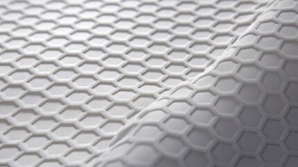Texture of honeycomb patterned rubber in soothing tones of grey and white. The honeycomb cells are deeply embedded into the material, giving it a sy and durable quality.