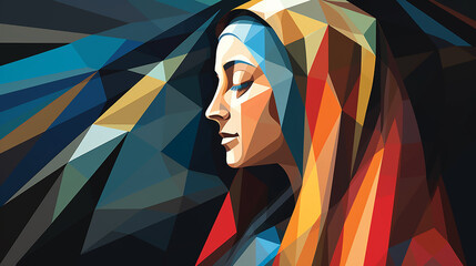  Virgem Maria geométrico, simbolo da fé cristã católica  - obrazy, fototapety, plakaty