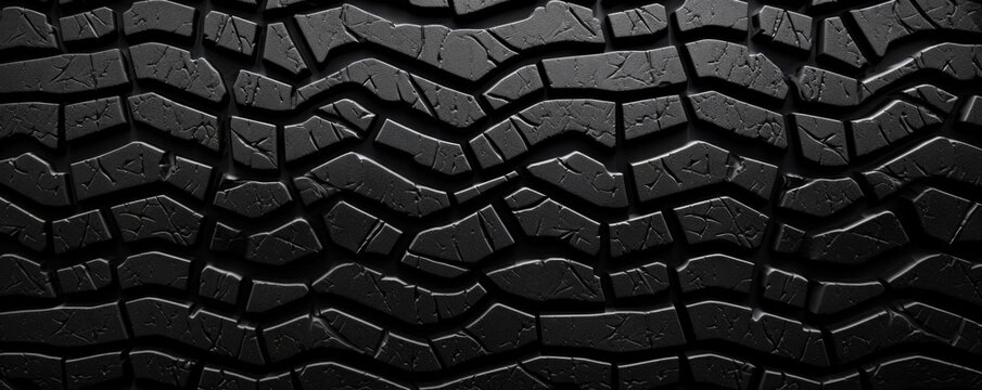 Texture of thick and chunky tire rubber, with a rugged pattern resembling tire tracks. This type of rubber is ideal for offroad adventures and can handle rough and uneven terrain.