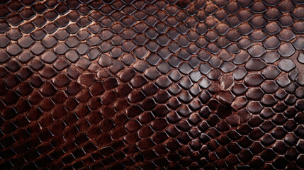 Texture of Python Skin Leather Rich and textured surface with a python scale design in a warm, deep brown shade, known for its durability and resistance to wear and tear. - obrazy, fototapety, plakaty