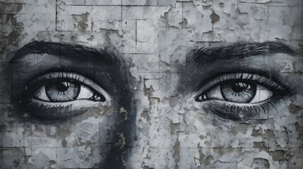Obraz premium Texture of a street art mural featuring a largescale stencil of a face, with intricate details and shading. The smooth edges and fine lines create a realistic and lifelike texture.
