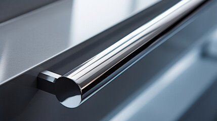 Texture of a slim and sleek chrome handrail, its slim profile seamlessly blending in with any modern interior design.