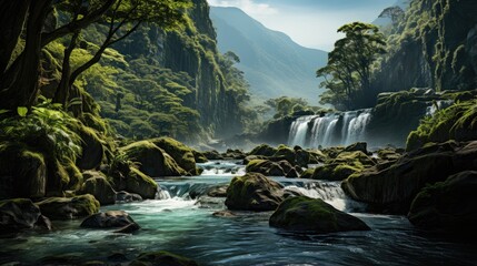 Naklejka na ściany i meble mountain with waterfall in tropical forest