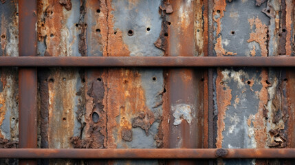 Closeup of rusted iron bars, showcasing a variety of textures and patterns created by years of exposure to the elements.
