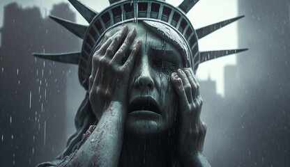 Statue of liberty Crying face stock illustration image Ai generated art - obrazy, fototapety, plakaty