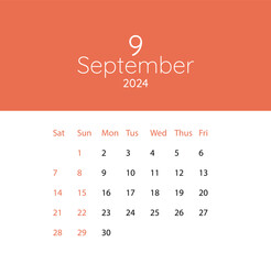 2024 Calendar year vector illustration. week starts on Sunday, Simple planner design template, desk calendar 2024 year, wall calendar 2024 template,