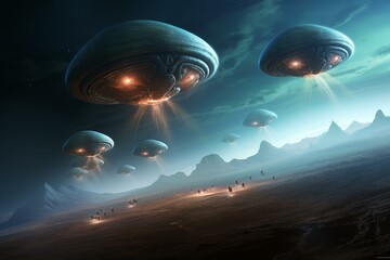 Illustration of extraterrestrial beings residing in gaseous planet atmospheres. Generative AI