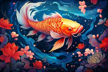 vibrant koi fish art, ideal for wallpaper. Generative AI