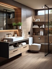 modern minimalist bathroom with washbasin and toilet bowl in dark grey color