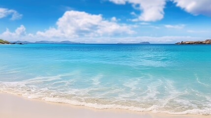 Fototapeta na wymiar Panorama of white sand beach with turquoise water
