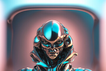 chrome robot cyborg 3d render future character cyber shiny science fiction illustration