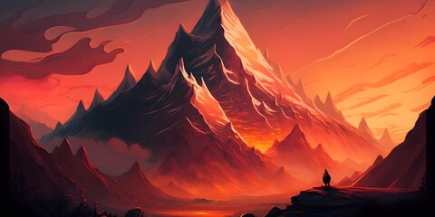 MTG artwork of a mountain by john avon red to orange gradient on middle 
